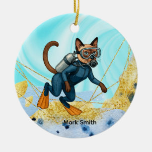 Décoration En Céramique Scuba Cat plonge sous l'eau