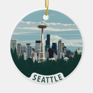 Décoration En Céramique Seattle Skyline et Mount Rainier