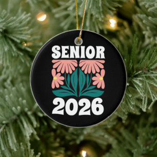 Décoration En Céramique Senior 2026 Personnalisé Retro Flowers Super Gradu