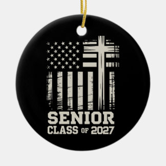 Décoration En Céramique Senior Class Of 2027 USA Flag Cross Christian Grad