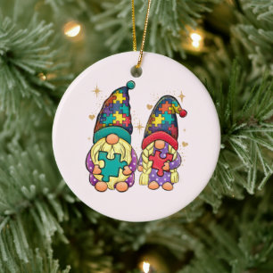 Décoration En Céramique Sensibilisation sur l'autisme Gnome Couple
