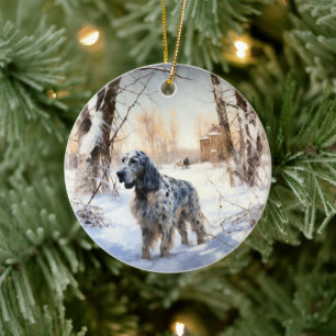 Décoration En Céramique Setter anglais laissez-le neiger Noël