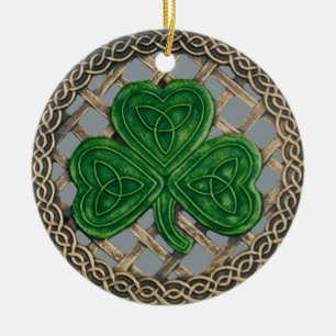Décoration En Céramique Shamrock Et Céltic Knots Ornament Gris