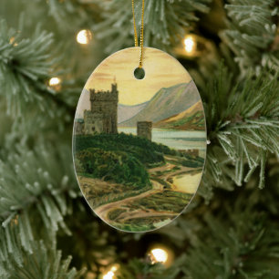 Décoration En Céramique Shamrock vintage Lucky Gold avec château irlandais