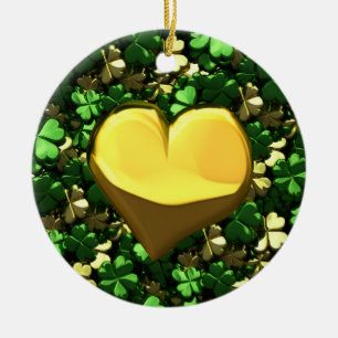 Décoration En Céramique Shamrocks Gold Heart