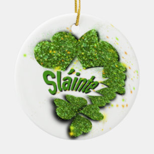 Décoration En Céramique Shamrocks verts   Coeurs étincelants Shainte