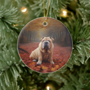 Décoration En Céramique Shar Pei dans l'automne Feuilles automne Inspire