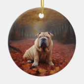 Décoration En Céramique Shar Pei dans l'automne Feuilles automne Inspire (Devant)