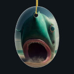 Décoration En Céramique Shark sculpture on the beach<br><div class="desc">Shark sculpture on the beach,  in the style of rendered in cinema4d,  surréaliste grotesque,  dreamlike illustration,  dark cyan and green,  concept art,  gigantic scale,  fish-eye lens</div>