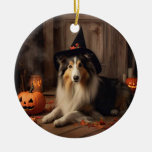 Décoration En Céramique Shetland Sheepdog Citrouille Halloween effrayant