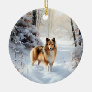 Décoration En Céramique Shetland Sheepdog Qu'il neige Noël