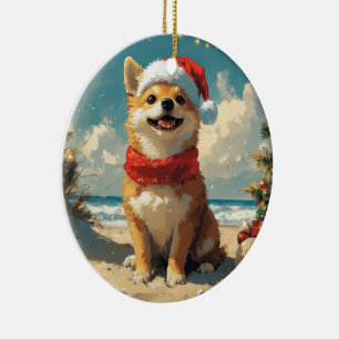 Décoration En Céramique Shiba Inu Chien Noël Plage Vintage de Noël