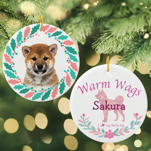 Décoration En Céramique Shiba Inu Rose Pâle Noël Personnalisé
