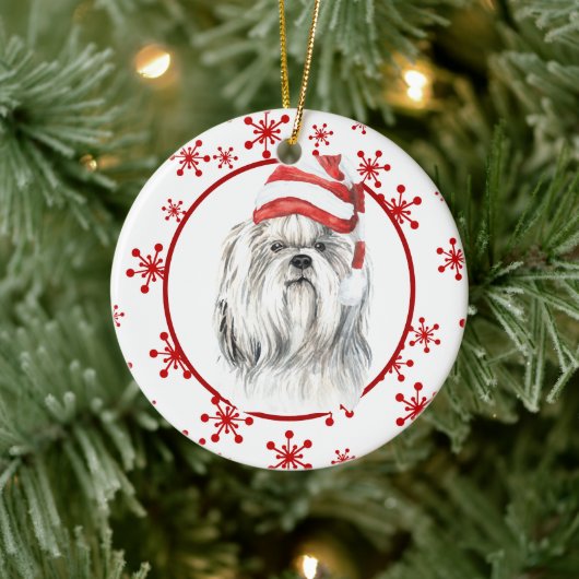 Décoration En Céramique Shih Tzu Santa Hat Red Snowflake (Arbre)