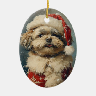 Décoration En Céramique Shih Tzu Vintage Noël