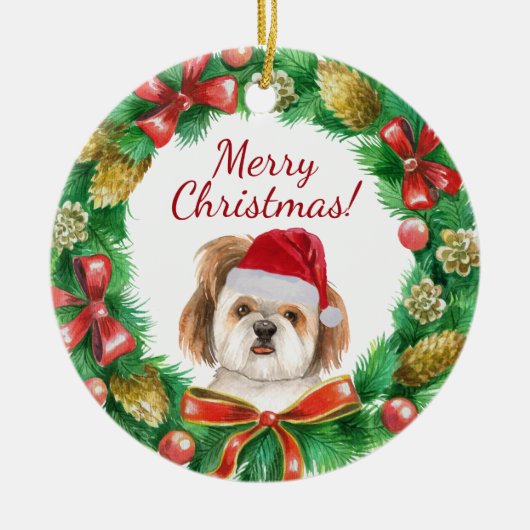 Décoration En Céramique Shihtzu chien Joyeux Noël (Devant)