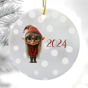 Décoration En Céramique Shy Girl Noël Elf Ornament en céramique