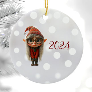 Décoration En Céramique Shy Girl Noël Elf Ornament en céramique