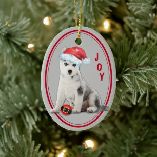 Décoration En Céramique Sibérie Husky Santa Hat