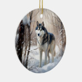 Décoration En Céramique Sibérien Husky Laisser Neige Noël (Droite)