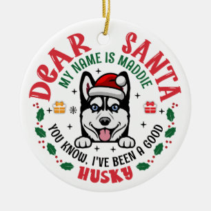 Décoration En Céramique Sibérien Husky Père Noël Christmas Custom Chien No