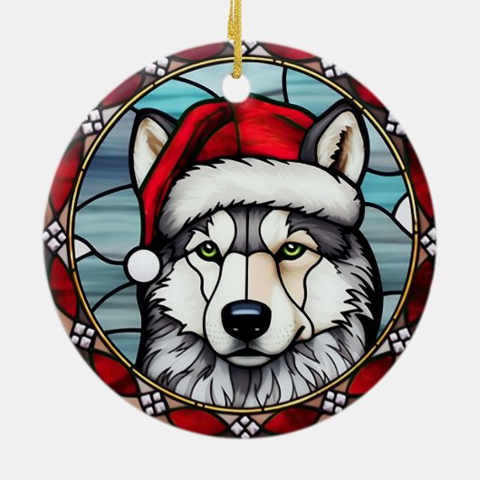 Décoration En Céramique Sibérien Husky Vitrail Noël (Dos)