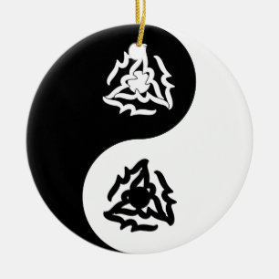 Décoration En Céramique Signe du yin et du yang en noir et blanc