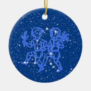 Décoration En Céramique Signe du zodiaque Gémeaux avec des étoiles sur cér