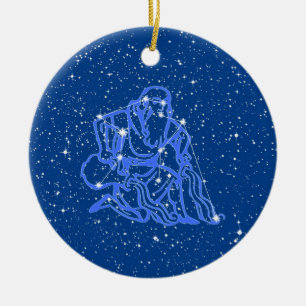 Décoration En Céramique Signe du zodiaque Verseau avec des étoiles sur une