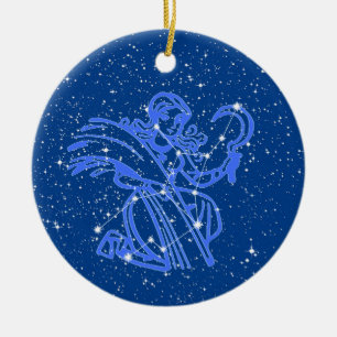 Décoration En Céramique Signe du zodiaque Vierge avec des étoiles sur fond