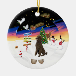 Décoration En Céramique Signes de Noël - Caniche standard au chocolat