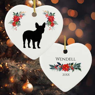 Décoration En Céramique Silhouette de Bulldog français avec nom Poinsetti