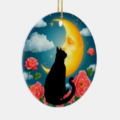 Décoration En Céramique Silhouette de chat assis devant la lune (Droite)
