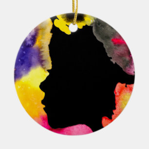 Décoration En Céramique Silhouette de dame tournesol art aquarelle
