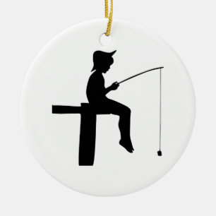 Décoration En Céramique Silhouette de garçon de pêche
