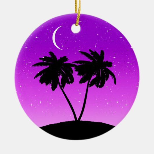 Décoration En Céramique Silhouette de palmier, violet crépusculaire avec é (Devant)