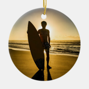 Décoration En Céramique Silhouette de surfer au lever du soleil