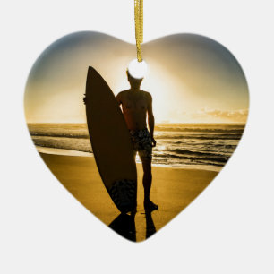 Décoration En Céramique Silhouette de surfer pendant le lever de soleil