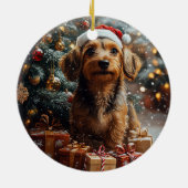 Décoration En Céramique Silky Wire Haired Dachshund Noël (Dos)