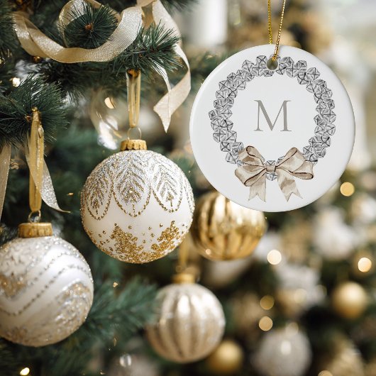 Décoration En Céramique Silver Bells Monogramme Wreath Christmas
