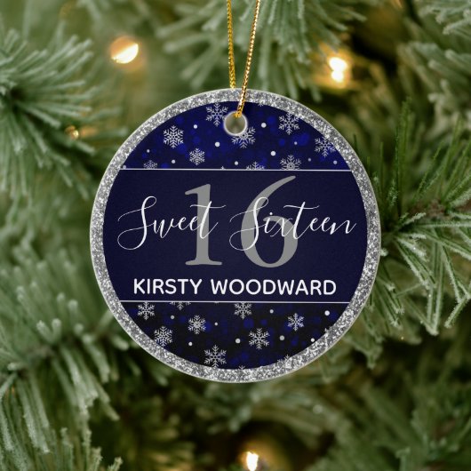 Décoration En Céramique Silver Foil Snowflakes & blue bokeh Sweet 16 (Arbre)