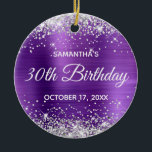 Décoration En Céramique Silver Glitter Amethyst Foil 30th Birthday<br><div class="desc">Create your own 30th birthday circle ornament for your best friend. Customize the block text and/or calligraphy font style. Change the text for any special or milestone birthday. The digital art background features a faux silver glitter and amethyst purple ombre foil. On the backside, you can add a family photo...</div>