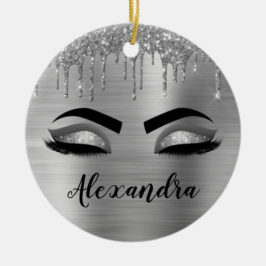 Décoration En Céramique Silver Glitter Sparkle Eyelashes Monogram (Devant)