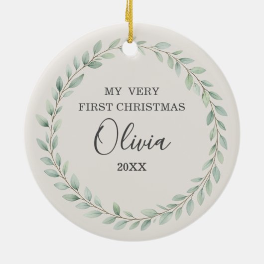 Décoration En Céramique Simple Eucalyptus Baby First Christmas Photo (Dos)