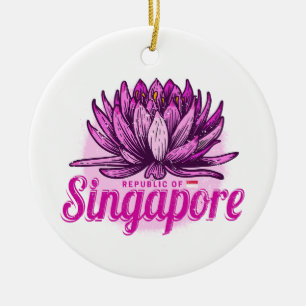 Décoration En Céramique Singapour Lotus Drapeau Vintage Vacances Souvenir