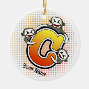 Décoration En Céramique Singe chaussette Monogramme C