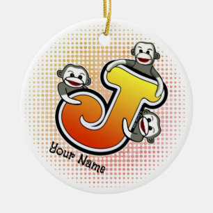 Décoration En Céramique Singe en chaussette à monogramme J