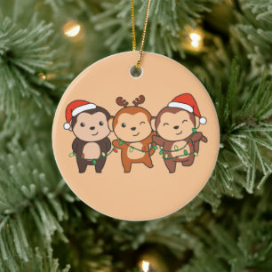 Décoration En Céramique Singe Noël Animaux de Noël Mignons Singes Ce