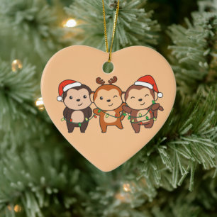 Décoration En Céramique Singe Noël Animaux de Noël Mignons Singes Ce