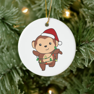 Décoration En Céramique Singe Noël Animaux D'Hiver Singes Céramique Ou